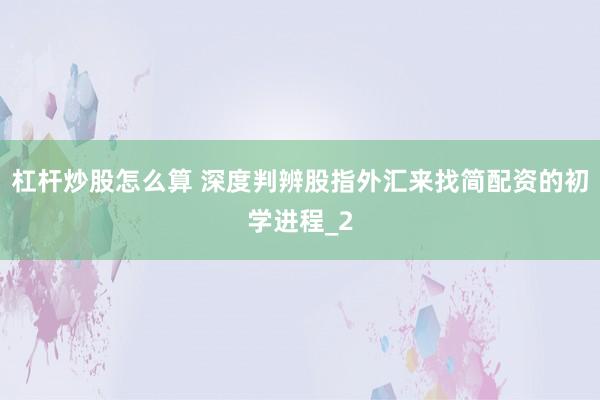 杠杆炒股怎么算 深度判辨股指外汇来找简配资的初学进程_2