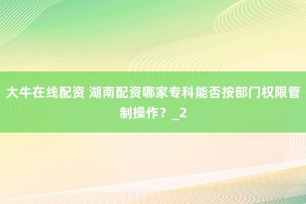 大牛在线配资 湖南配资哪家专科能否按部门权限管制操作？_2