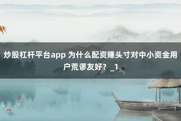炒股杠杆平台app 为什么配资赚头寸对中小资金用户荒谬友好？_1